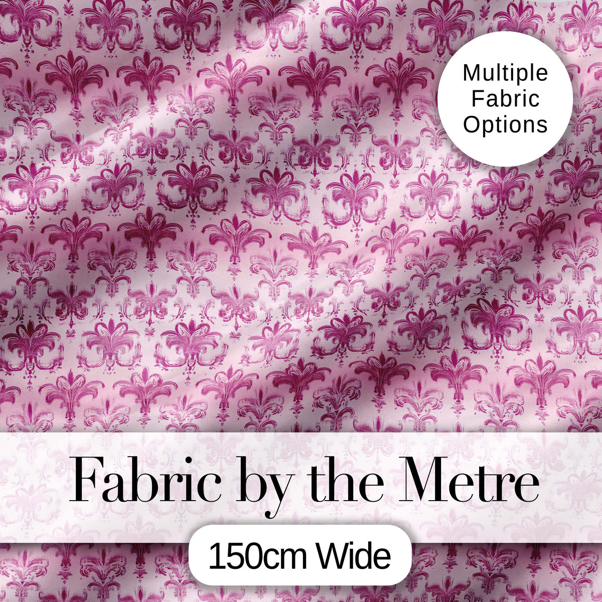 Bold Purple Fleur De Lis Damask Pattern Classic Repeat Textile Digital Print Fabric by the Metre UK Sewing Quilting Textile