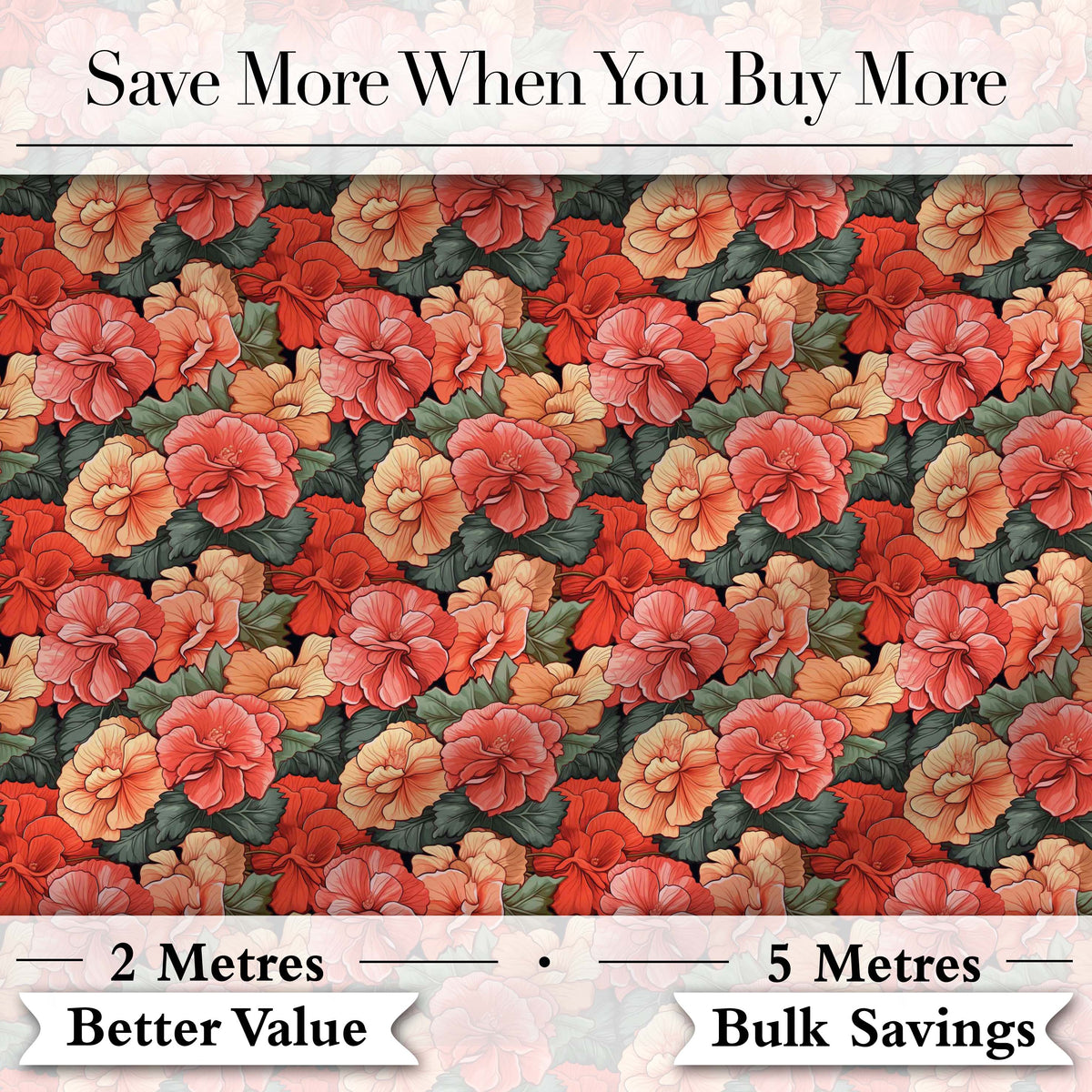 Vibrant Coral Hibiscus Floral Seamless Pattern Tropical Garden Style Digital Print Fabric by the Metre UK Sewing Quilting Textile
