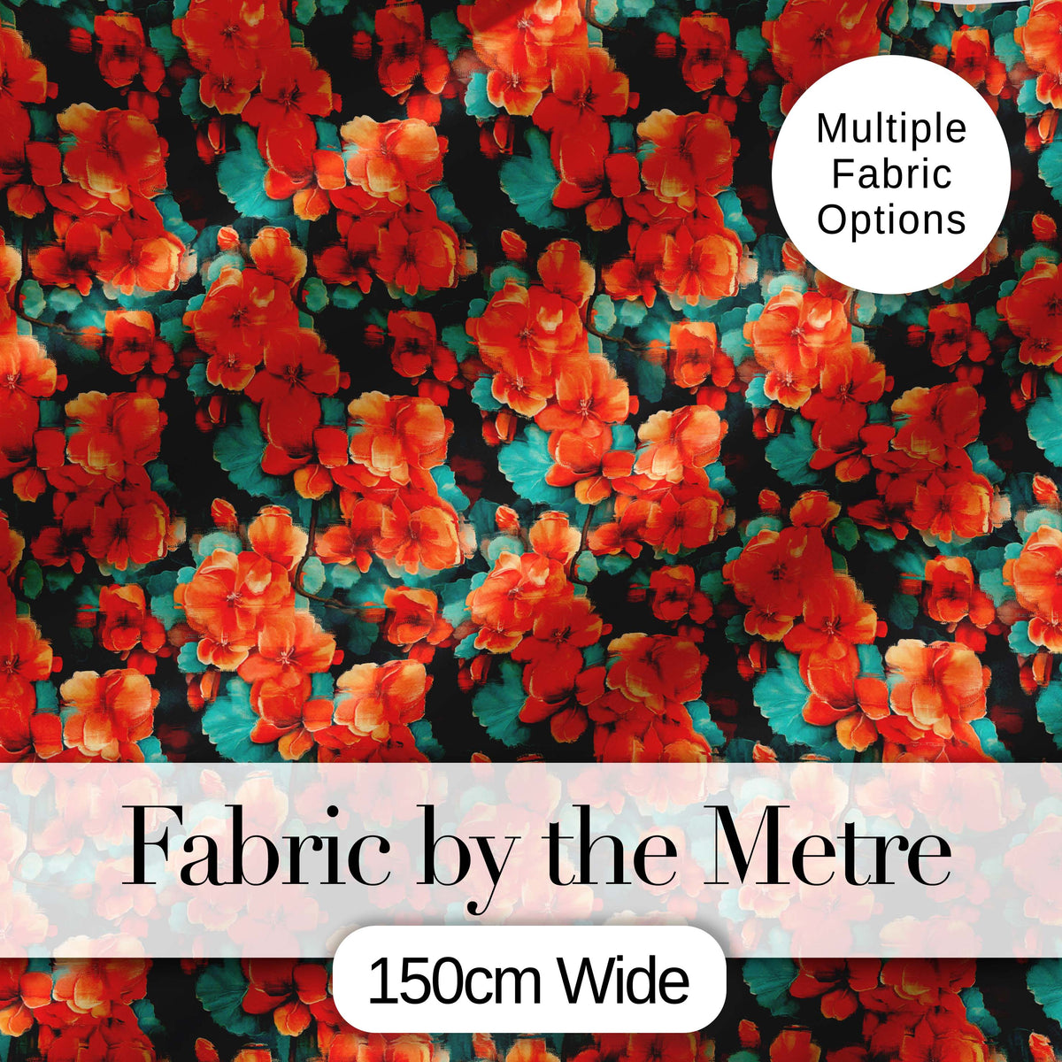 Bold Orange Hibiscus Floral Seamless Pattern Teal Leaf Tropical Style Digital Print Fabric by the Metre UK Sewing Quilting Textile