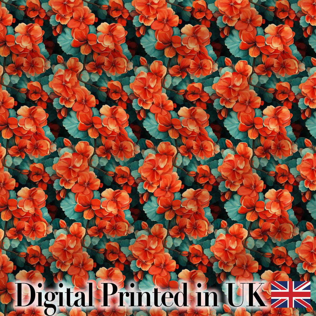Bold Orange Hibiscus Floral Seamless Pattern Teal Leaf Tropical Style Digital Print Fabric by the Metre UK Sewing Quilting Textile