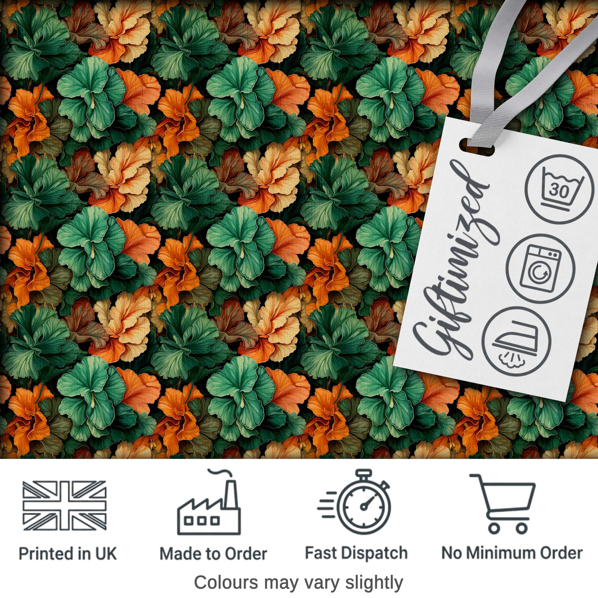 Autumn Leaves and Orange Floral Seamless Pattern Dark Botanical Digital Print Fabric by the Metre UK Sewing Quilting Textile