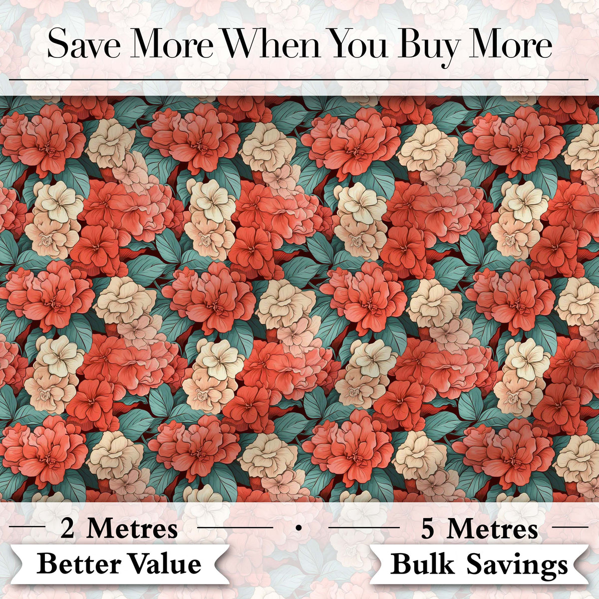 Peach and Red Floral Elegant Seamless Pattern Dark Background Textile Digital Print Fabric by the Metre UK Sewing Quilting Textile