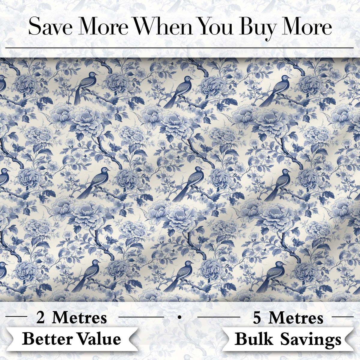 Soft Blue Floral Bird Branch Toile Style Seamless Vintage Pattern Digital Print Fabric by the Metre UK Sewing Quilting Textile