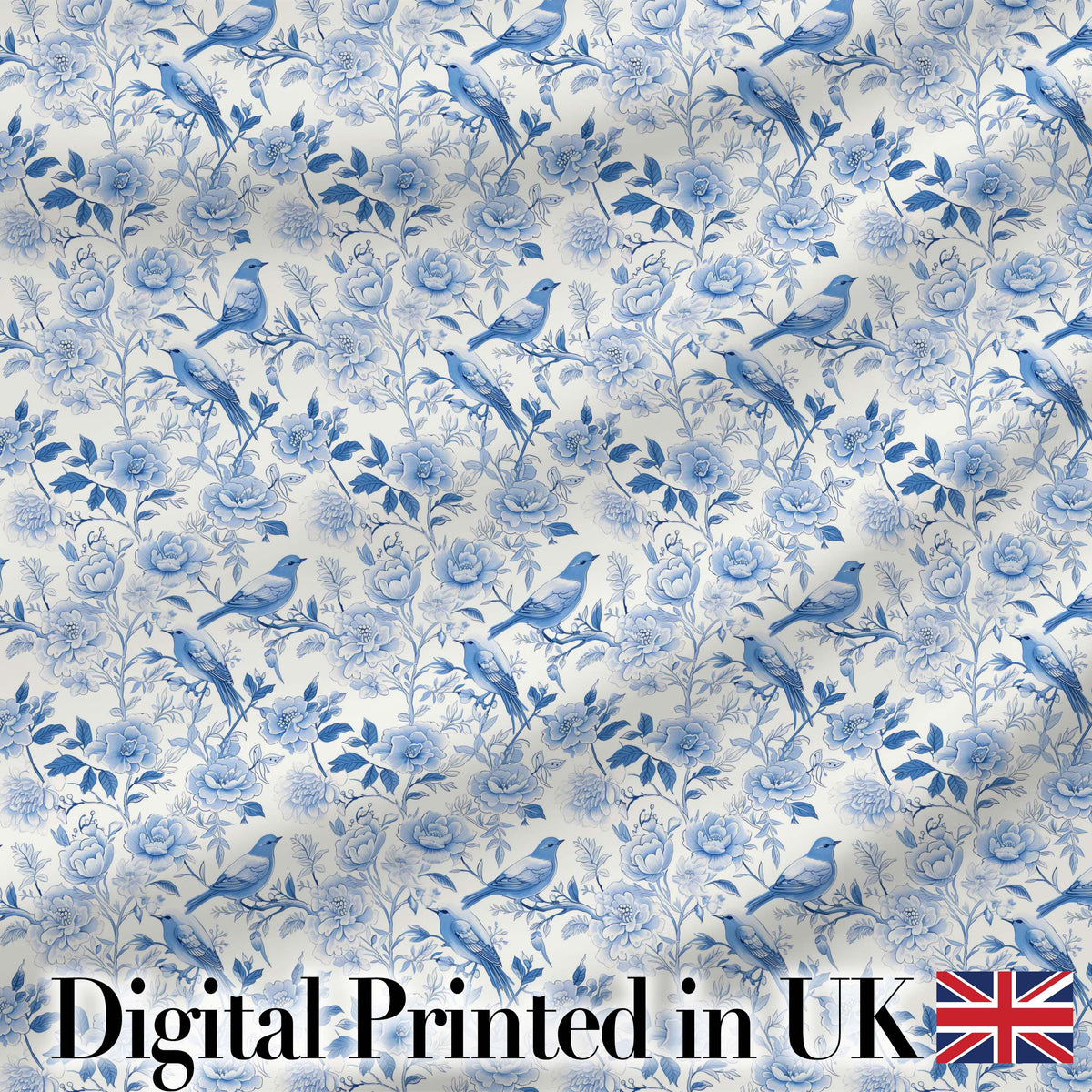 Light Blue Bird Blossom Branch Seamless Elegant Pattern Digital Print Fabric by the Metre UK Sewing Quilting Textile