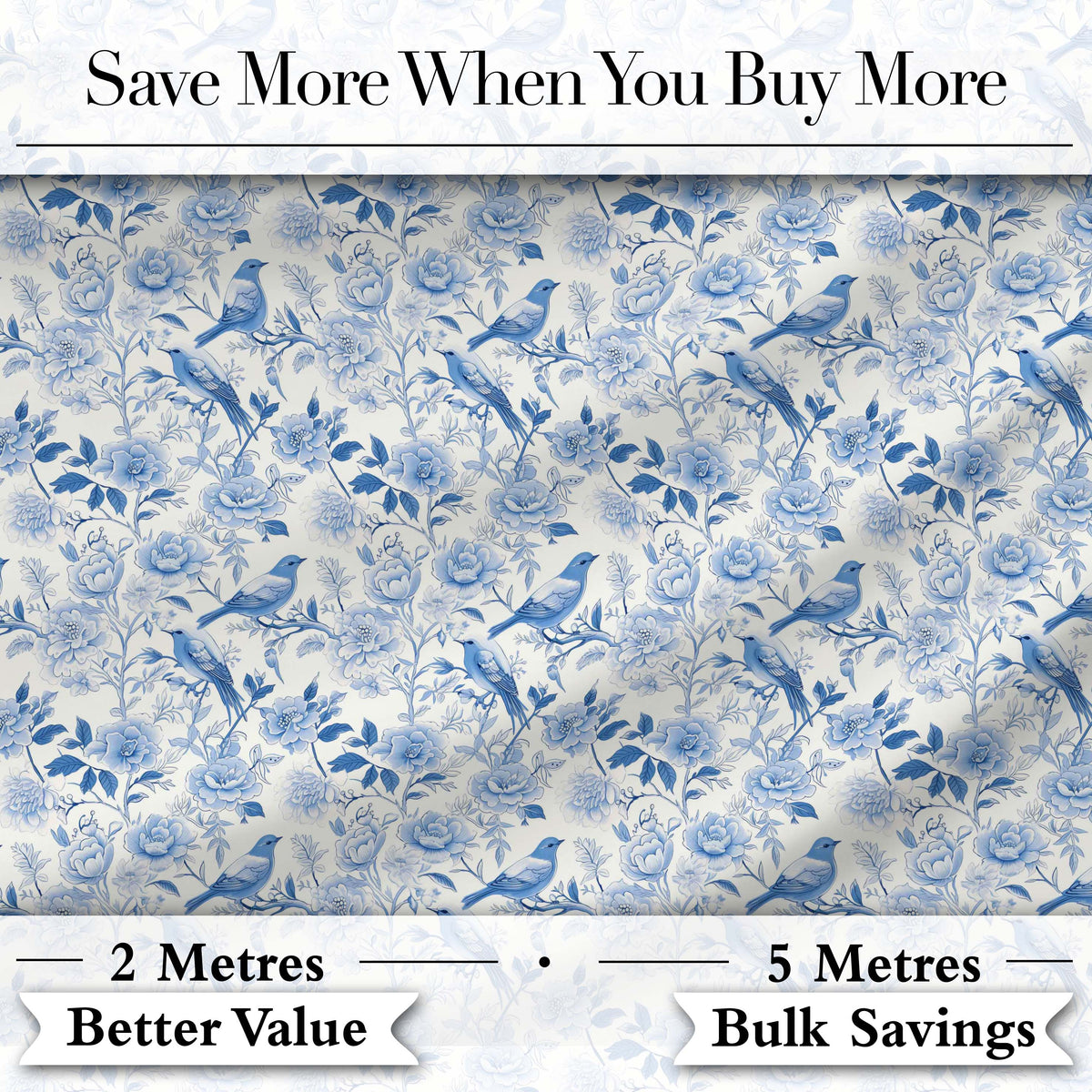 Light Blue Bird Blossom Branch Seamless Elegant Pattern Digital Print Fabric by the Metre UK Sewing Quilting Textile