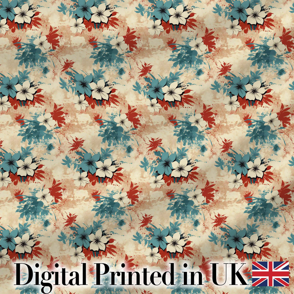 Abstract Tropical Hibiscus Floral Splash Seamless Pattern Digital Print Fabric by the Metre UK Sewing Quilting Textile