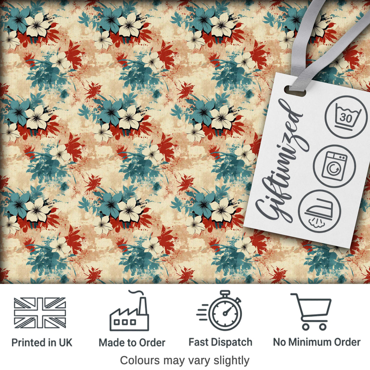 Abstract Tropical Hibiscus Floral Splash Seamless Pattern Digital Print Fabric by the Metre UK Sewing Quilting Textile