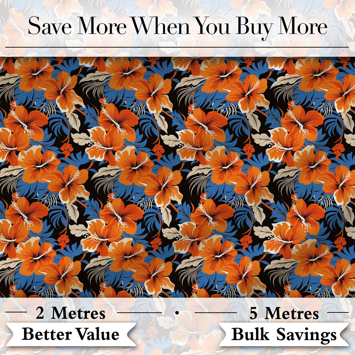 Bold Orange Hibiscus Dark Tropical Floral Seamless Pattern Digital Print Fabric by the Metre UK Sewing Quilting Textile