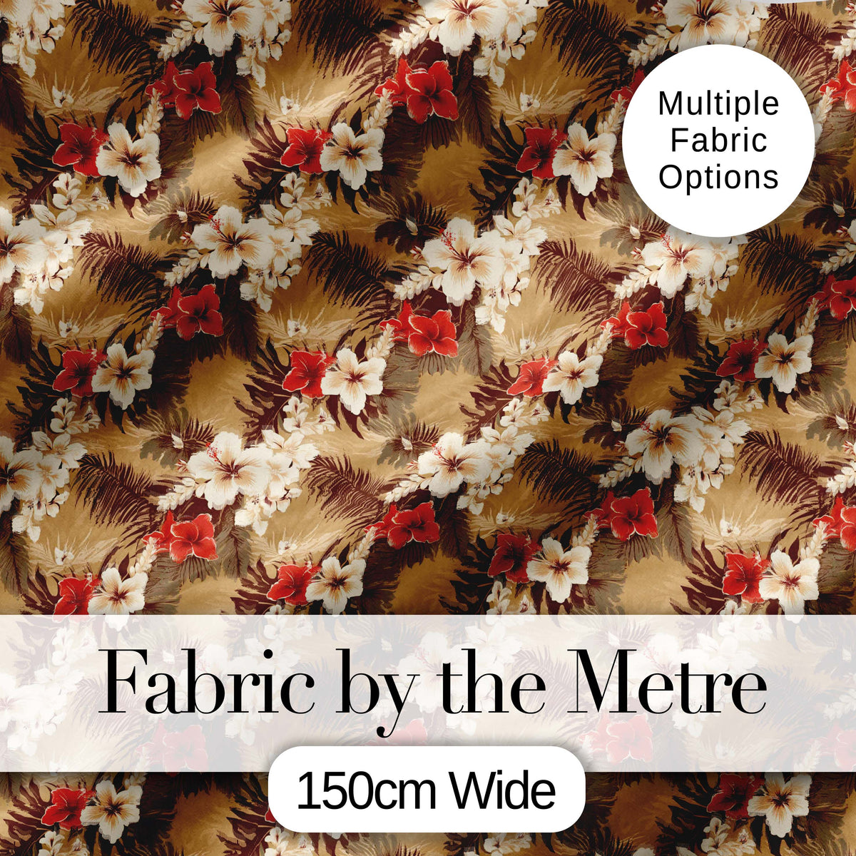 Vintage Beige Red Hibiscus Tropical Floral Seamless Pattern Digital Print Fabric by the Metre UK Sewing Quilting Textile