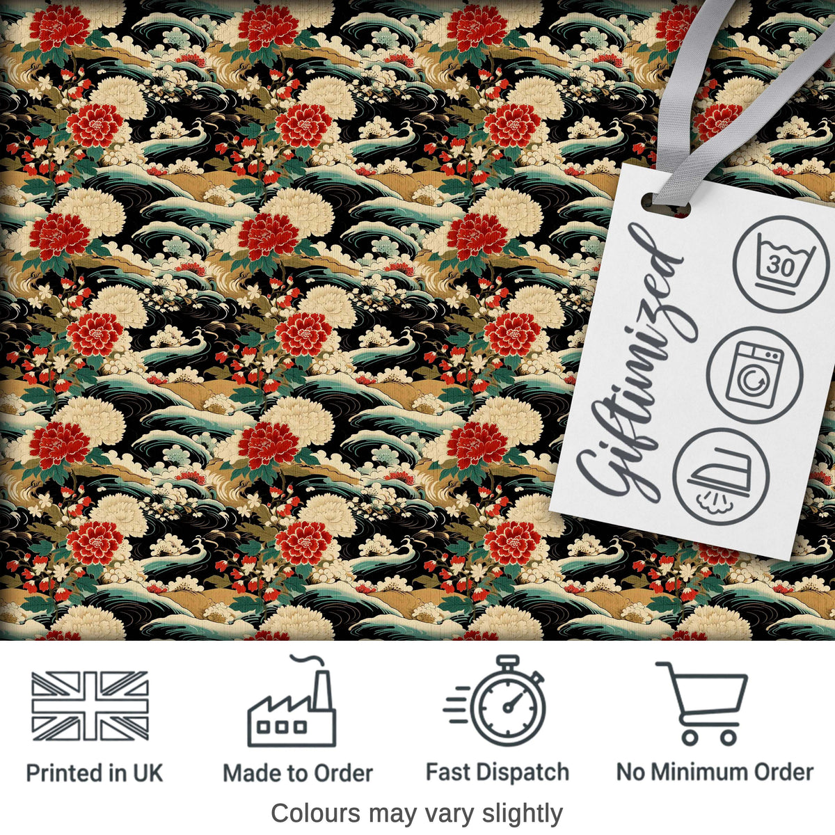 Chrysanthemum Floral Waves Vintage Style Seamless Pattern Digital Print Fabric by the Metre UK Sewing Quilting Textile