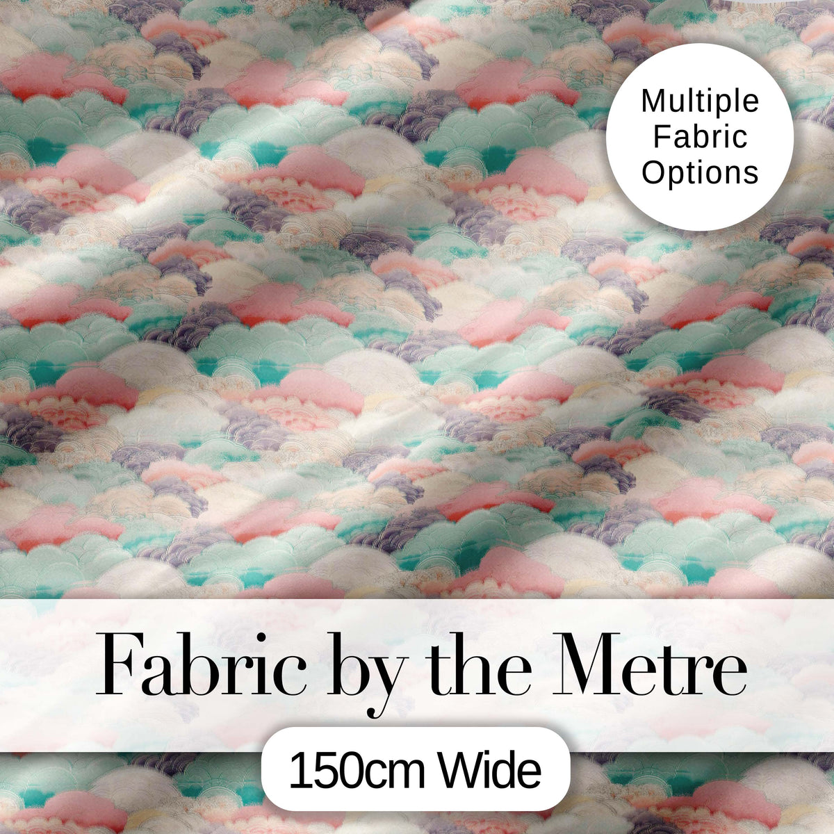 Soft Pastel Cloud Waves Japanese Style Seamless Pattern Digital Print Fabric by the Metre UK Sewing Quilting Textile