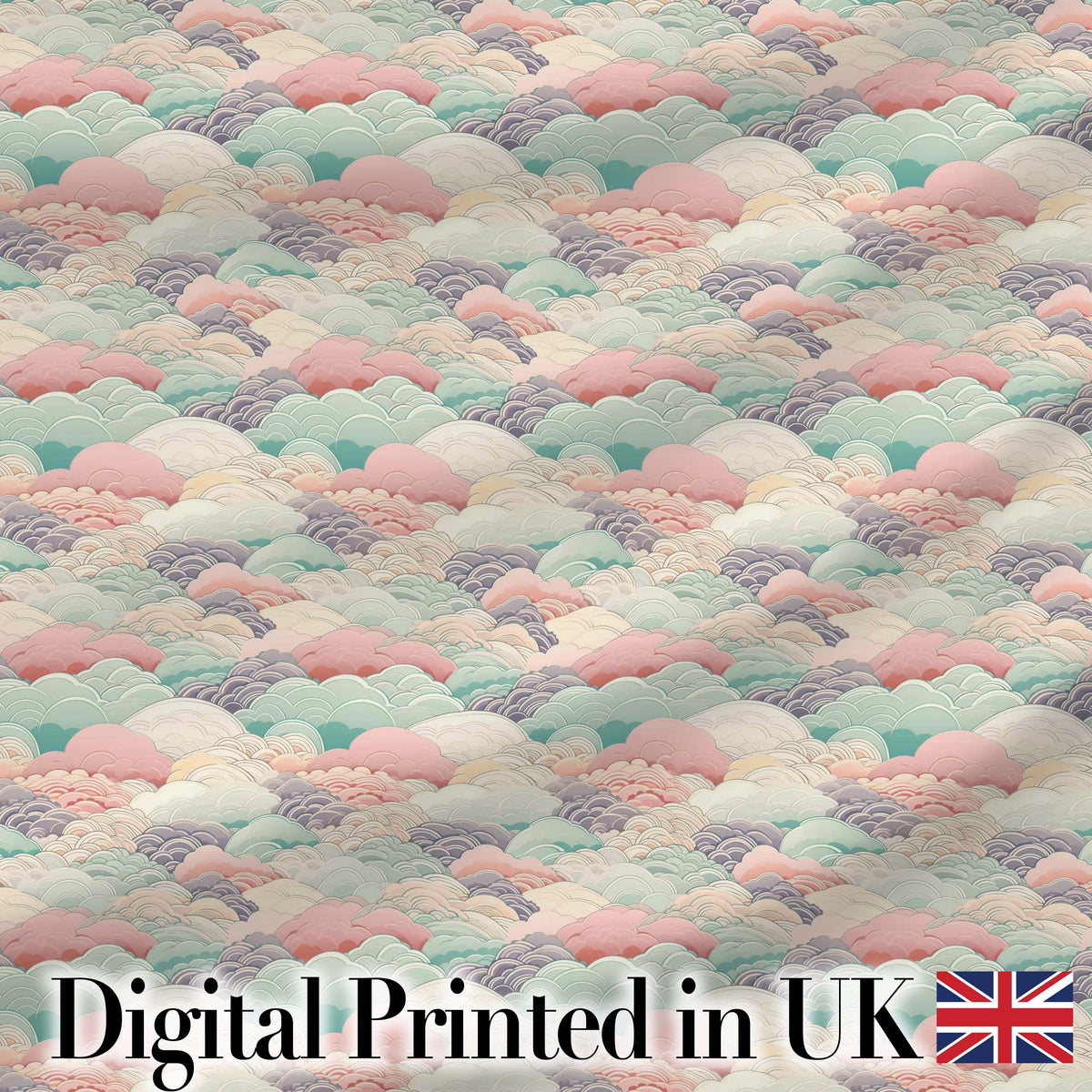Soft Pastel Cloud Waves Japanese Style Seamless Pattern Digital Print Fabric by the Metre UK Sewing Quilting Textile