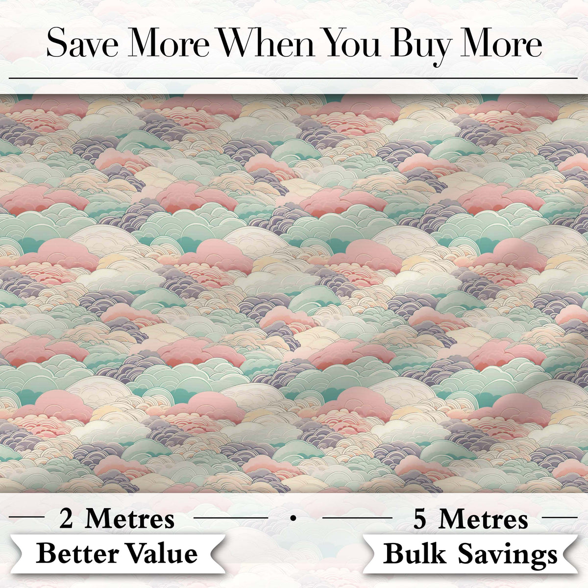 Soft Pastel Cloud Waves Japanese Style Seamless Pattern Digital Print Fabric by the Metre UK Sewing Quilting Textile
