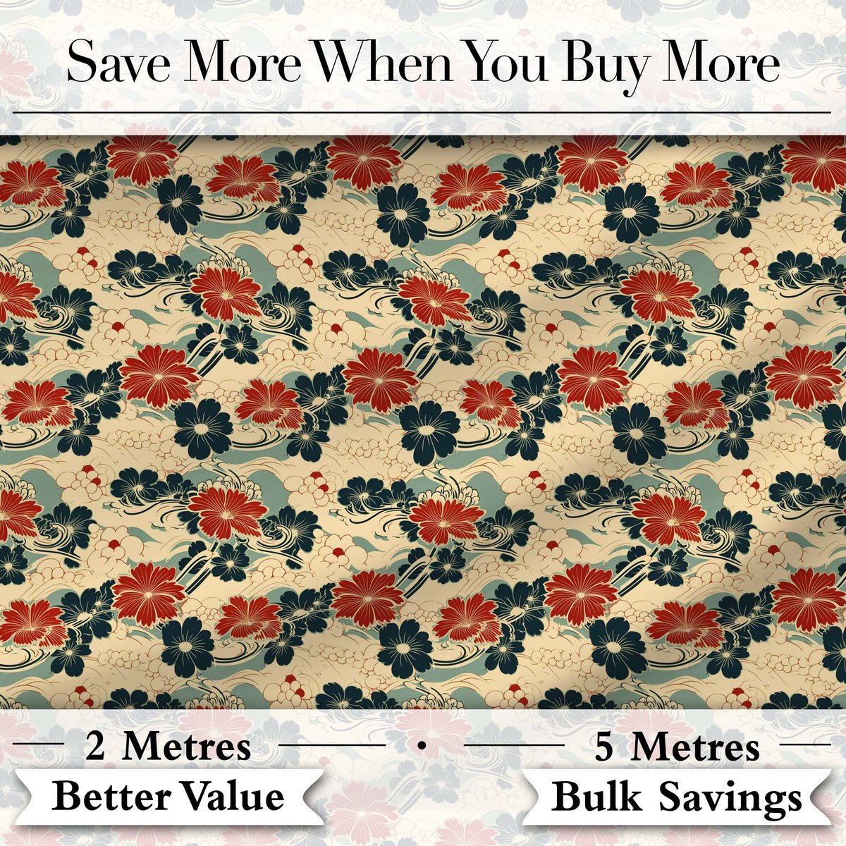 Vintage Floral Japanese Blossom Pattern Seamless Pattern Digital Print Fabric by the Metre UK Sewing Quilting Textile