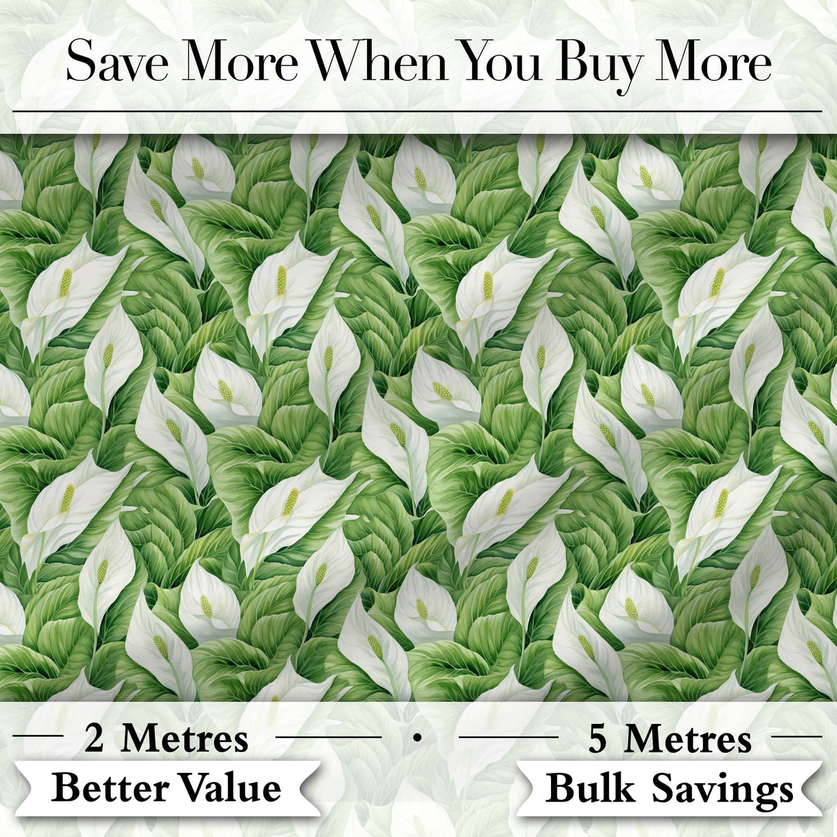 Lush Green Peace Lily Leaves Botanical Seamless Pattern Digital Print Fabric by the Metre UK Sewing Quilting Textile
