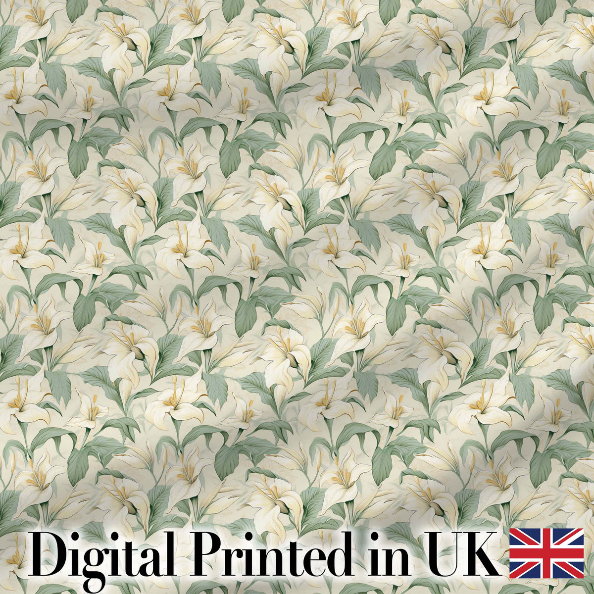 Soft Cream Lily Floral Vintage Seamless Pattern Digital Print Fabric by the Metre UK Sewing Quilting Textile