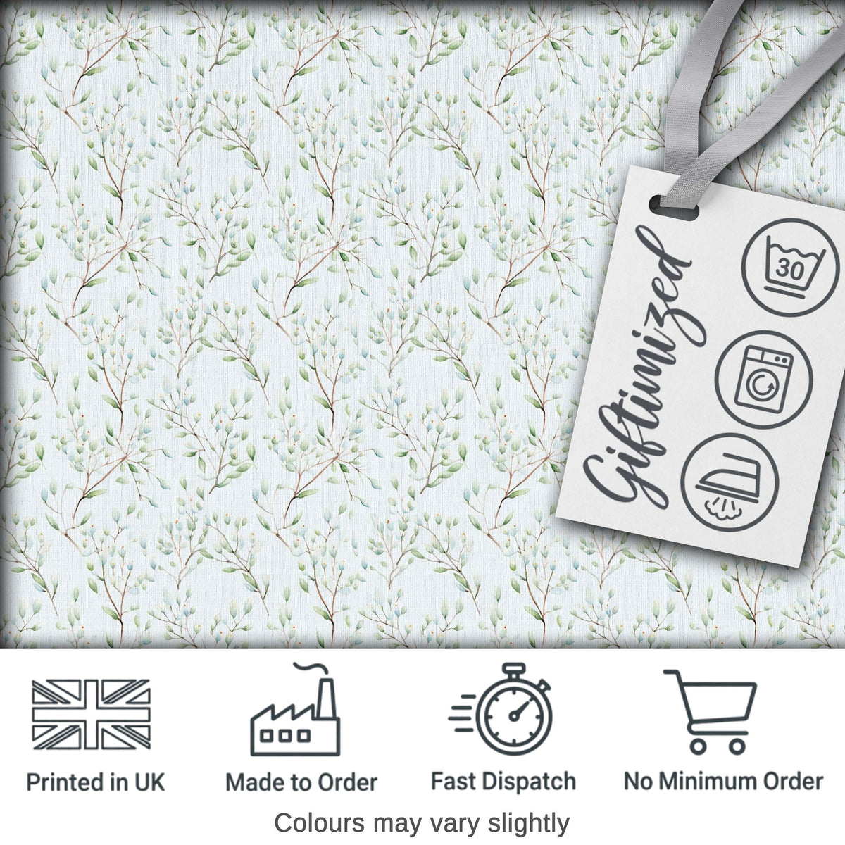 Delicate Minimal Leaf Branch Pastel Seamless Pattern Digital Print Fabric by the Metre UK Sewing Quilting Textile