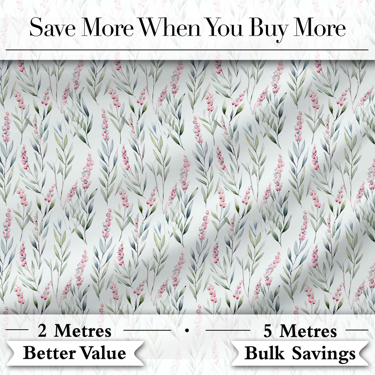 Soft Pastel Botanical Leaves with Pink Berries Seamless Pattern Digital Print Fabric by the Metre UK Sewing Quilting Textile