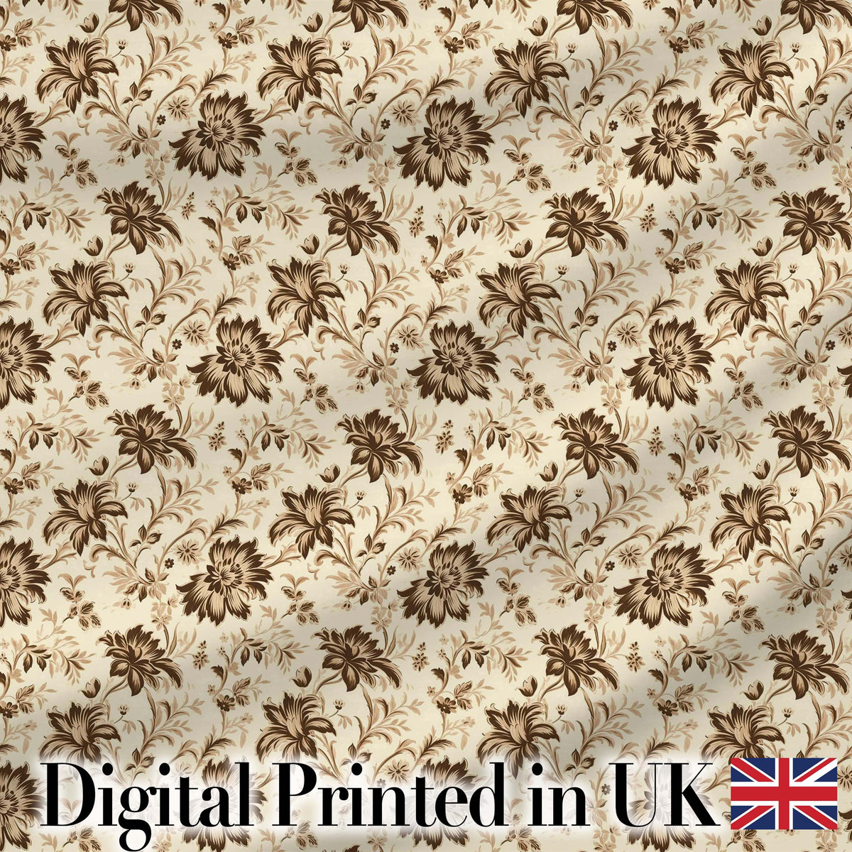 Vintage Brown Floral Garden Seamless Pattern Digital Print Fabric by the Metre UK Sewing Quilting Textile