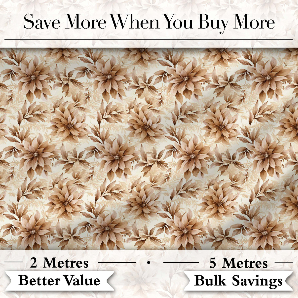 Soft Brown Floral Blossom Vintage Seamless Pattern Digital Print Fabric by the Metre UK Sewing Quilting Textile