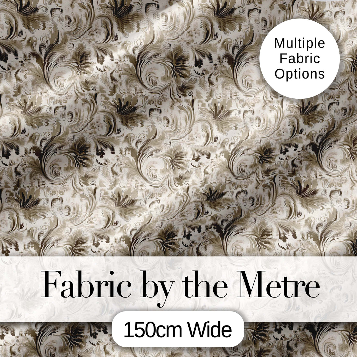 Ornate Taupe Floral Scroll Vintage Seamless Pattern Digital Print Fabric by the Metre UK Sewing Quilting Textile