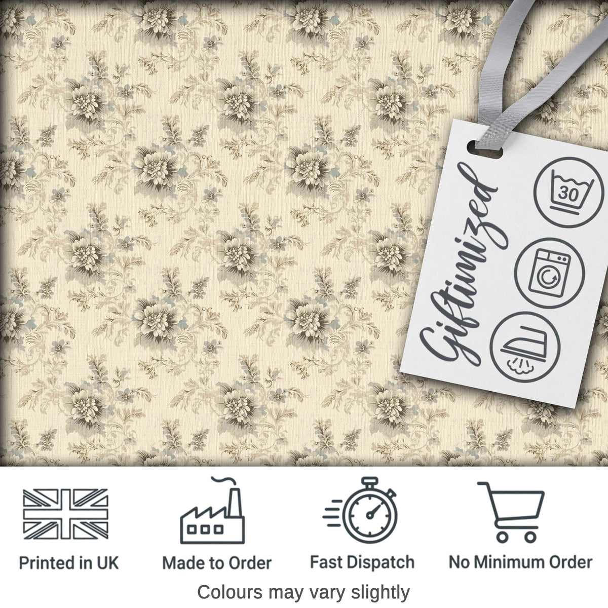 Soft Neutral Floral Bouquet Classic Seamless Pattern Digital Print Fabric by the Metre UK Sewing Quilting Textile