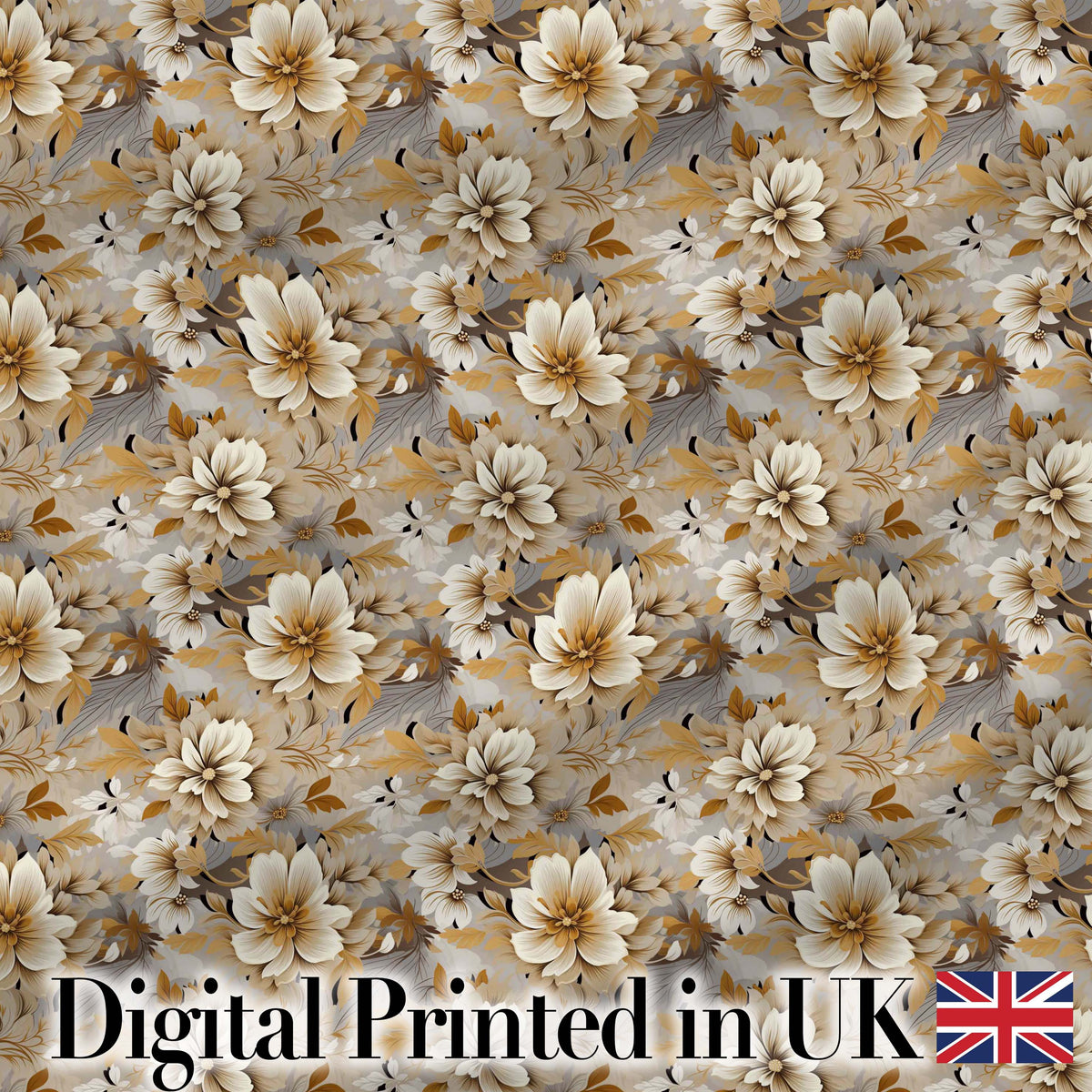 Warm Beige Botanical Flower Garden Seamless Pattern Digital Print Fabric by the Metre UK Sewing Quilting Textile