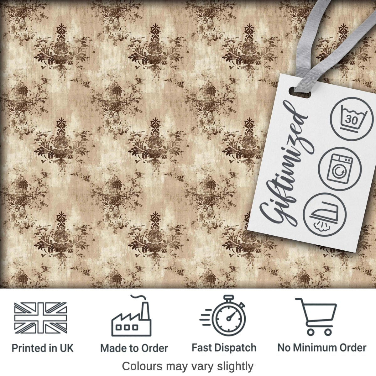 Rustic Distressed Damask Vintage Texture Seamless Pattern Digital Print Fabric by the Metre UK Sewing Quilting Textile