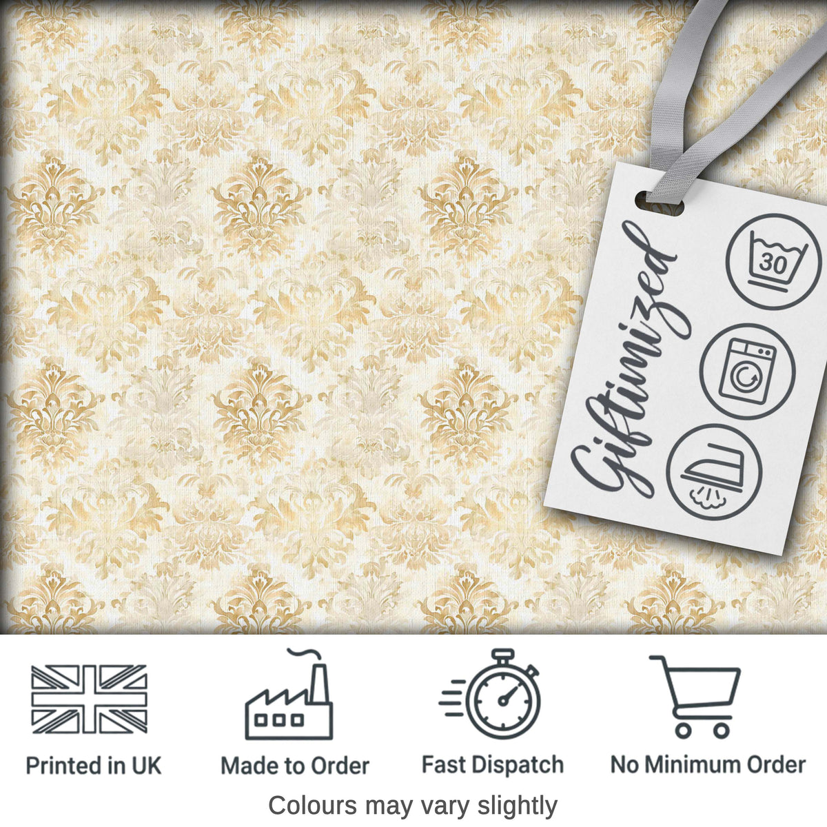 Soft Beige Gold Vintage Damask Elegant Seamless Pattern Digital Print Fabric by the Metre UK Sewing Quilting Textile
