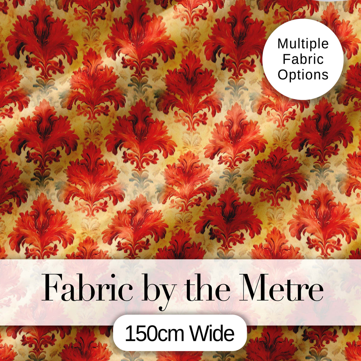 Rich Red Vintage Baroque Damask Ornamental Seamless Pattern Digital Print Fabric by the Metre UK Sewing Quilting Textile