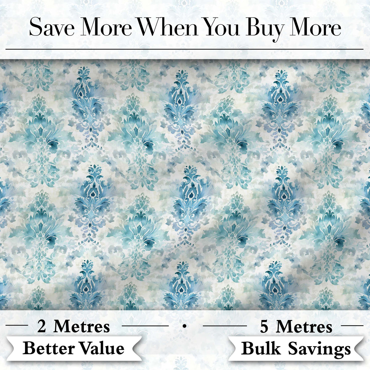 Blue Watercolor Abstract Damask Artistic Seamless Pattern Digital Print Fabric by the Metre UK Sewing Quilting Textile