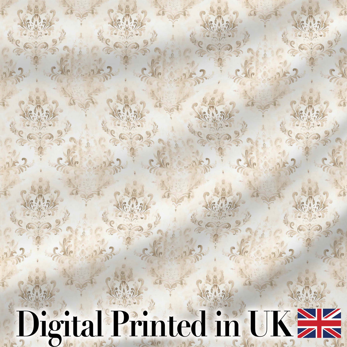 Elegant Neutral Beige Vintage Damask Floral Seamless Pattern Digital Print Fabric by the Metre UK Sewing Quilting Textile