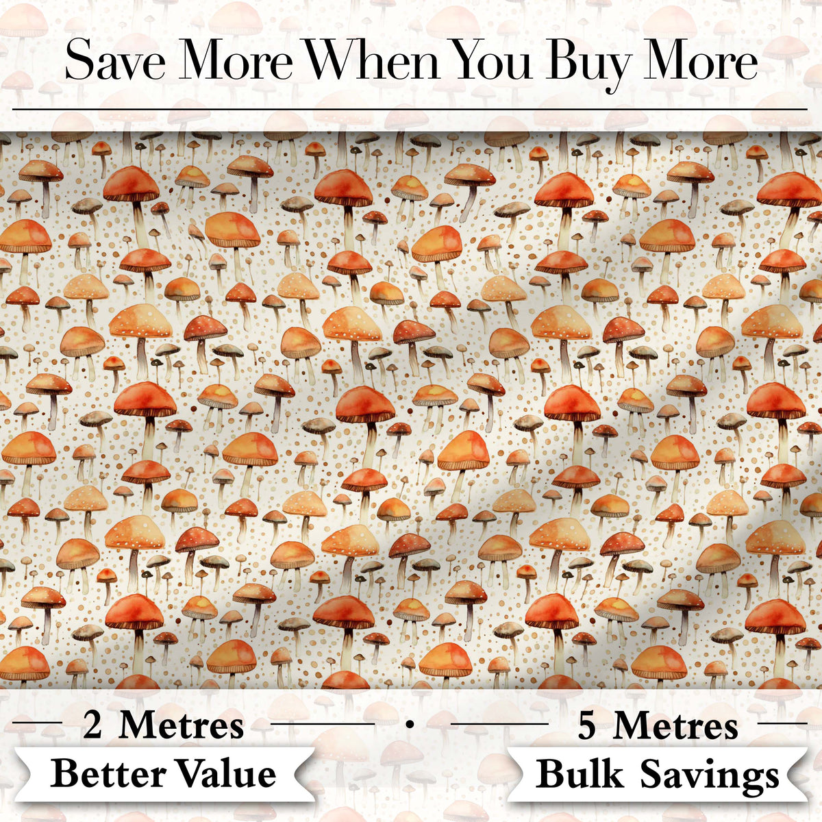 Autumn Mushroom Scatter Warm Earthy Seamless Pattern Digital Print Fabric by the Metre UK Sewing Quilting Textile