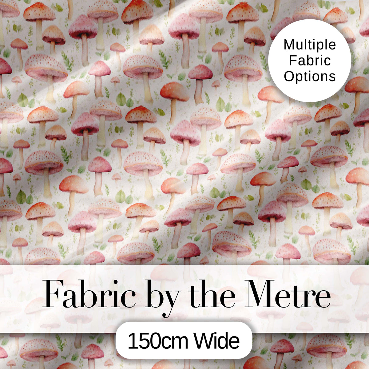 Soft Pink Pastel Mushroom Woodland Nature Seamless Pattern Digital Print Fabric by the Metre UK Sewing Quilting Textile