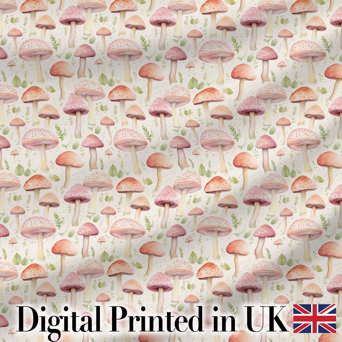 Soft Pink Pastel Mushroom Woodland Nature Seamless Pattern Digital Print Fabric by the Metre UK Sewing Quilting Textile