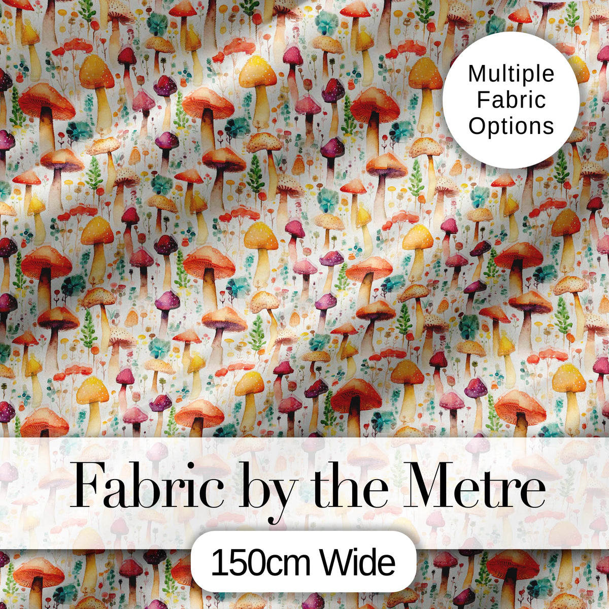 Colorful Whimsical Mushroom Fantasy Garden Seamless Pattern Digital Print Fabric by the Metre UK Sewing Quilting Textile