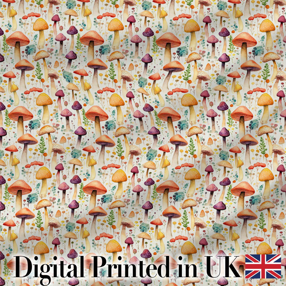 Colorful Whimsical Mushroom Fantasy Garden Seamless Pattern Digital Print Fabric by the Metre UK Sewing Quilting Textile