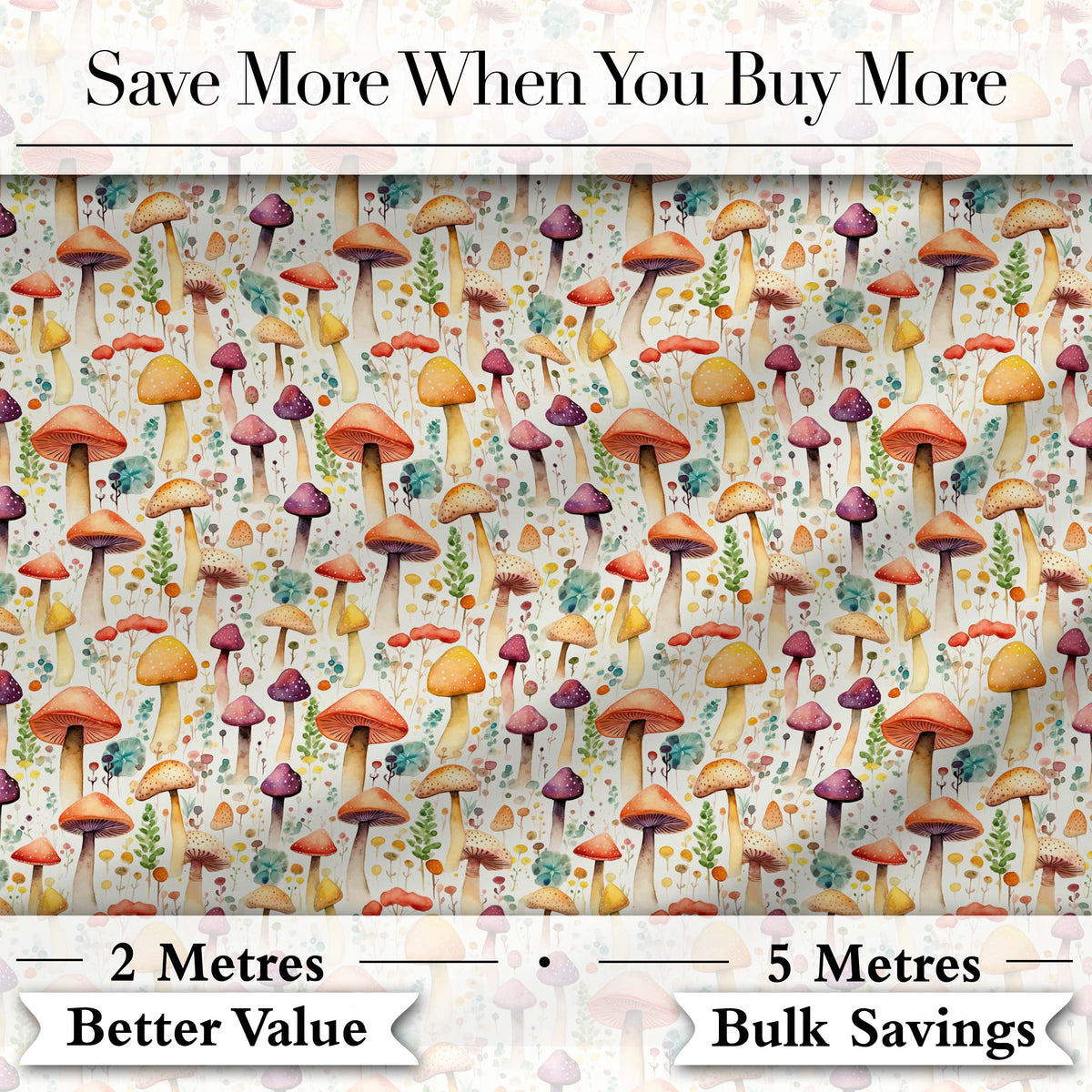Colorful Whimsical Mushroom Fantasy Garden Seamless Pattern Digital Print Fabric by the Metre UK Sewing Quilting Textile