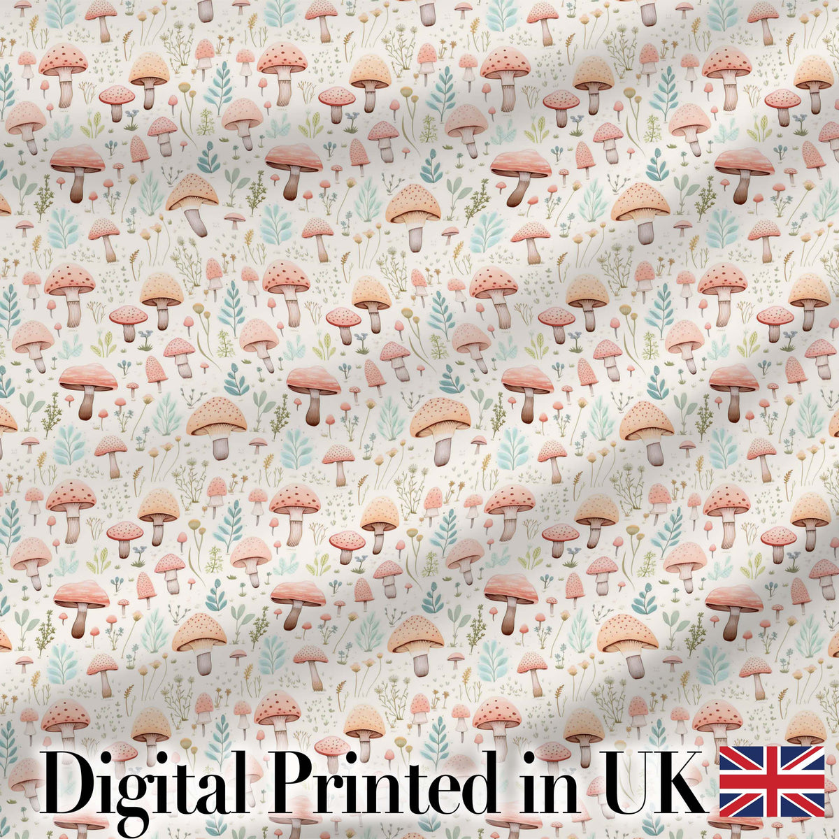 Delicate Pastel Mushroom Botanical Meadow Seamless Pattern Digital Print Fabric by the Metre UK Sewing Quilting Textile