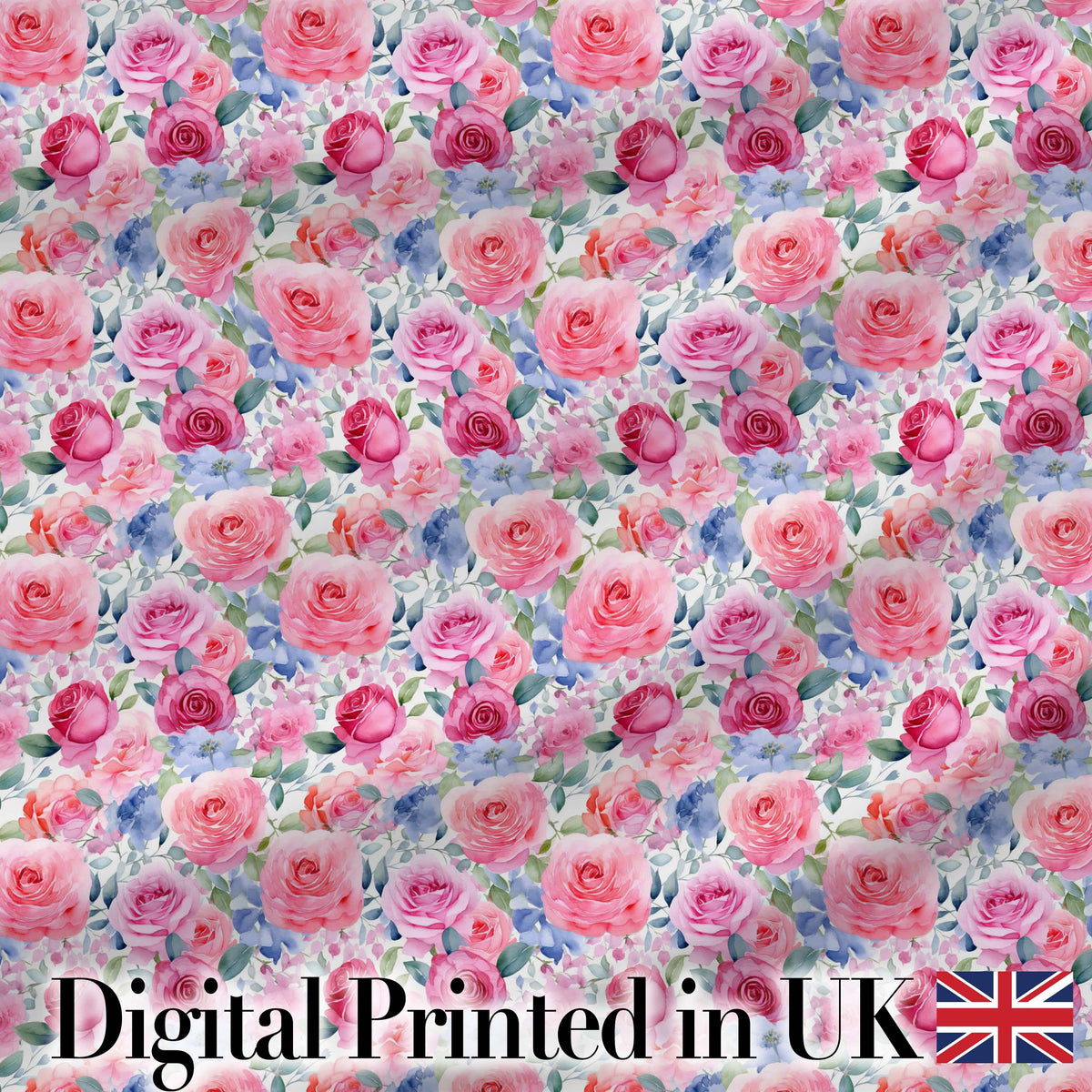 Romantic Watercolor Roses Floral Garden Seamless Pattern Digital Print Fabric by the Metre UK Sewing Quilting Textile