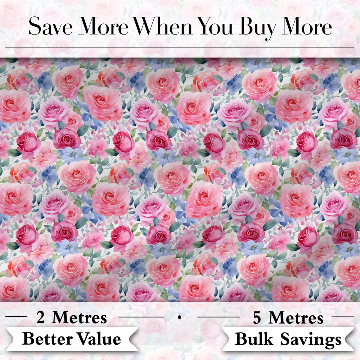 Romantic Watercolor Roses Floral Garden Seamless Pattern Digital Print Fabric by the Metre UK Sewing Quilting Textile