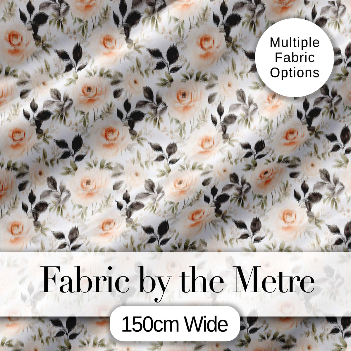 Neutral Cream Rose Botanical Floral Seamless Pattern Digital Print Fabric by the Metre UK Sewing Quilting Textile