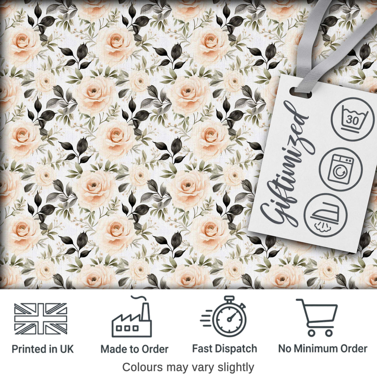 Neutral Cream Rose Botanical Floral Seamless Pattern Digital Print Fabric by the Metre UK Sewing Quilting Textile