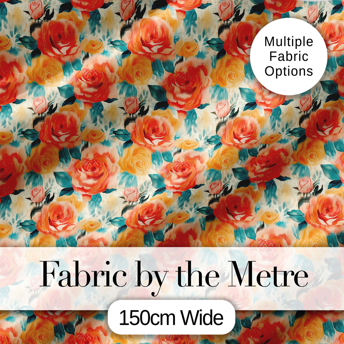 Vibrant Coral Orange Roses Floral Seamless Pattern Digital Print Fabric by the Metre UK Sewing Quilting Textile