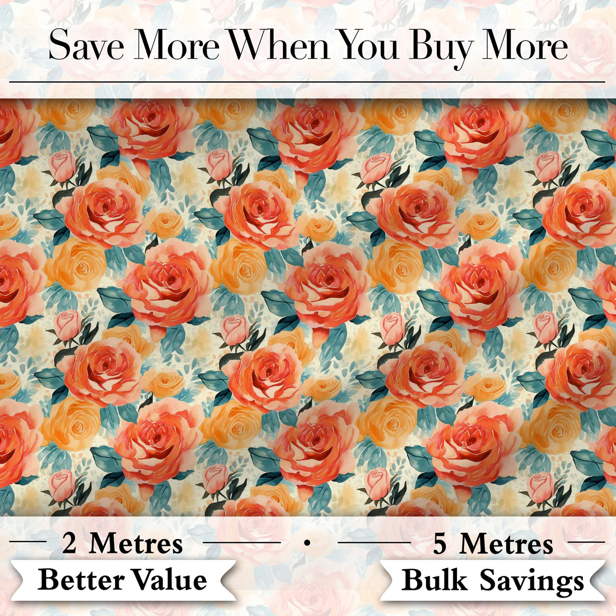 Vibrant Coral Orange Roses Floral Seamless Pattern Digital Print Fabric by the Metre UK Sewing Quilting Textile