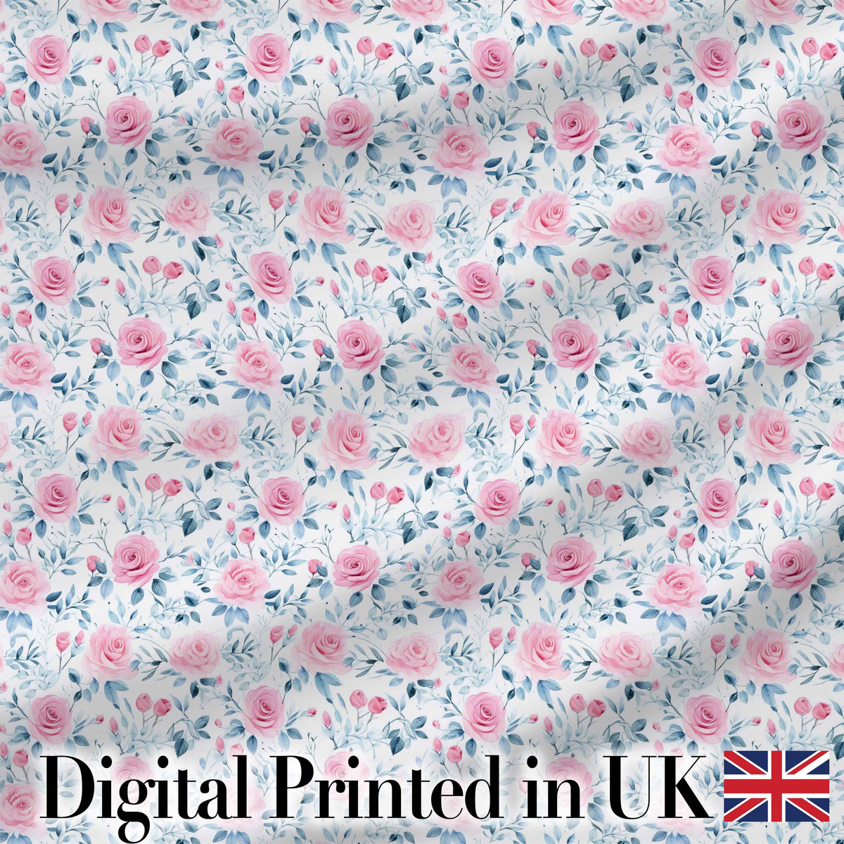 Soft Pink Blue Rose Floral Delicate Seamless Pattern Digital Print Fabric by the Metre UK Sewing Quilting Textile