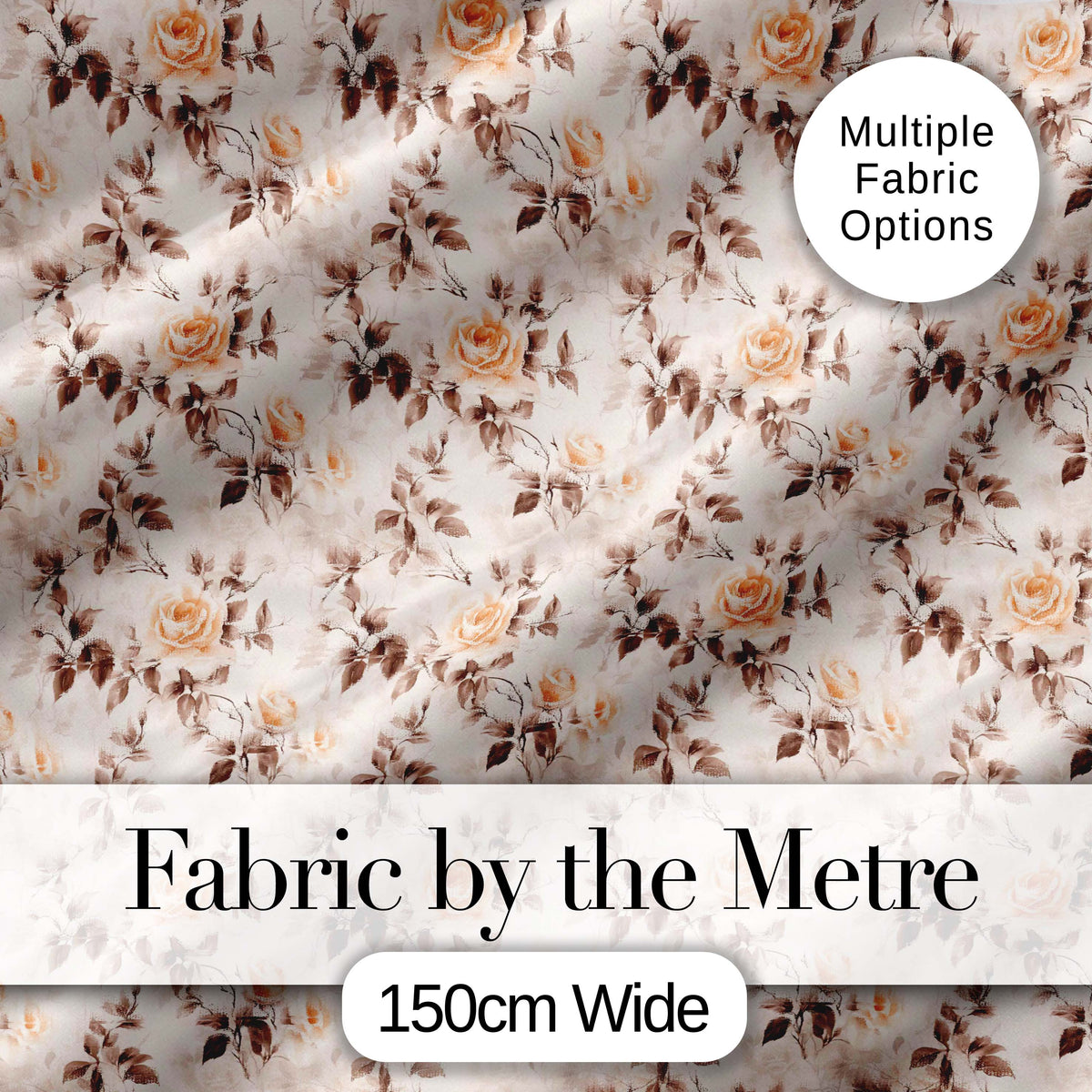 Vintage Sepia Rose Botanical Floral Seamless Pattern Digital Print Fabric by the Metre UK Sewing Quilting Textile