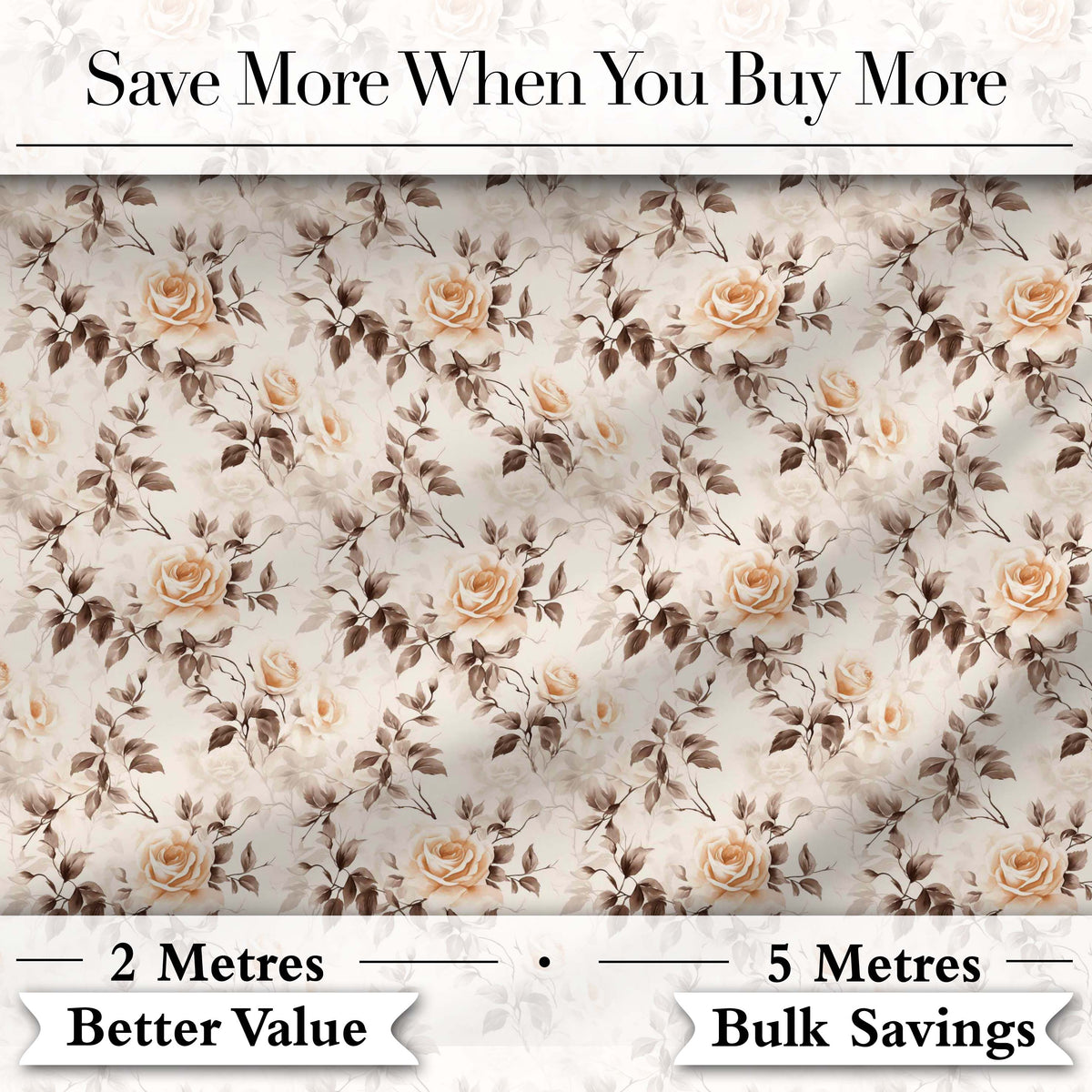 Vintage Sepia Rose Botanical Floral Seamless Pattern Digital Print Fabric by the Metre UK Sewing Quilting Textile