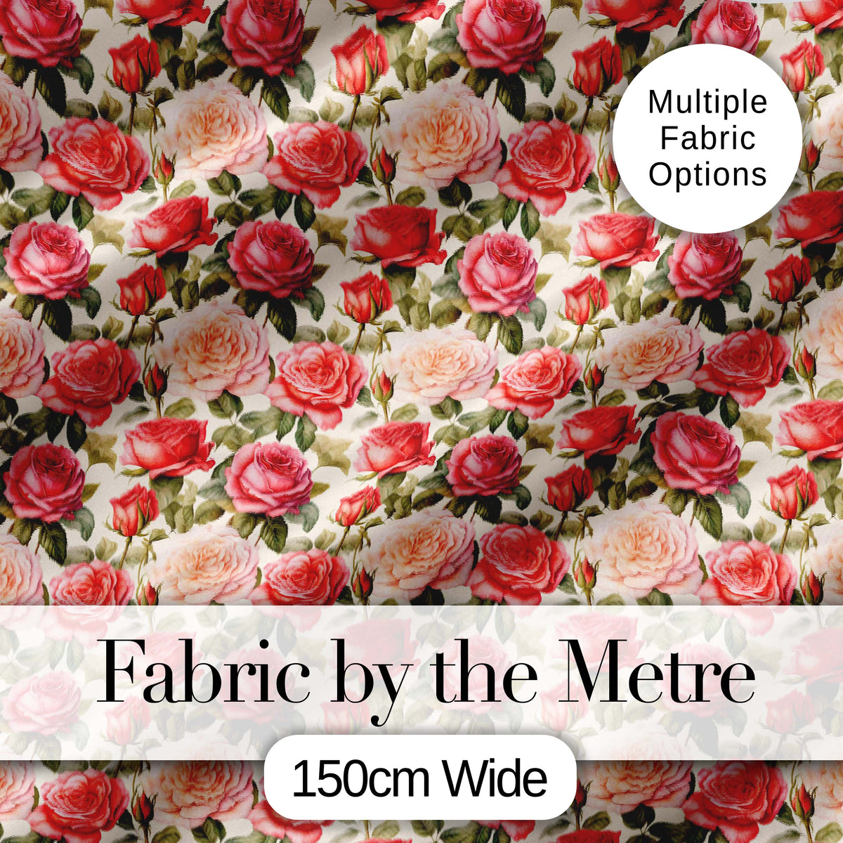 Classic Red Rose Bouquet Floral Seamless Pattern Digital Print Fabric by the Metre UK Sewing Quilting Textile