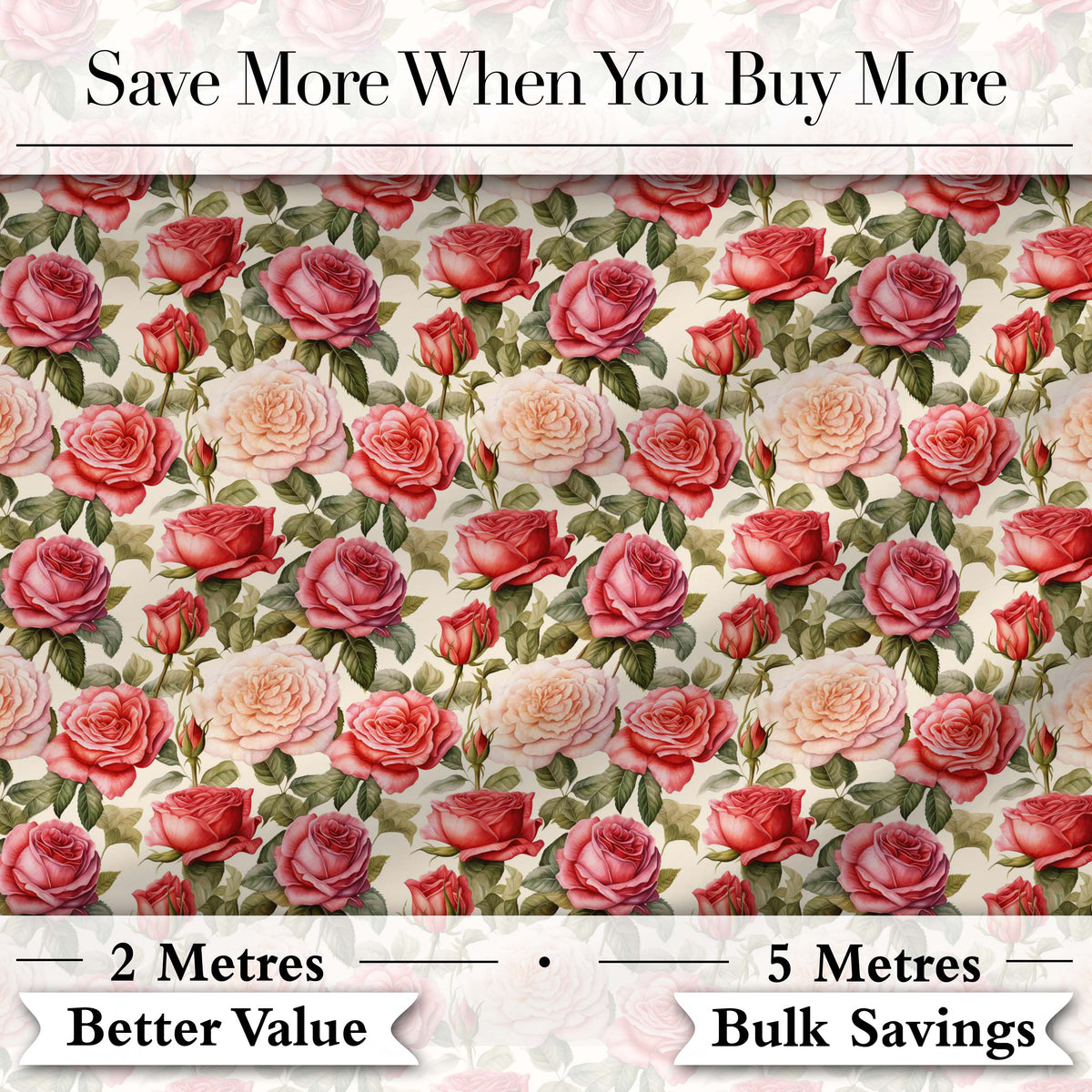 Classic Red Rose Bouquet Floral Seamless Pattern Digital Print Fabric by the Metre UK Sewing Quilting Textile